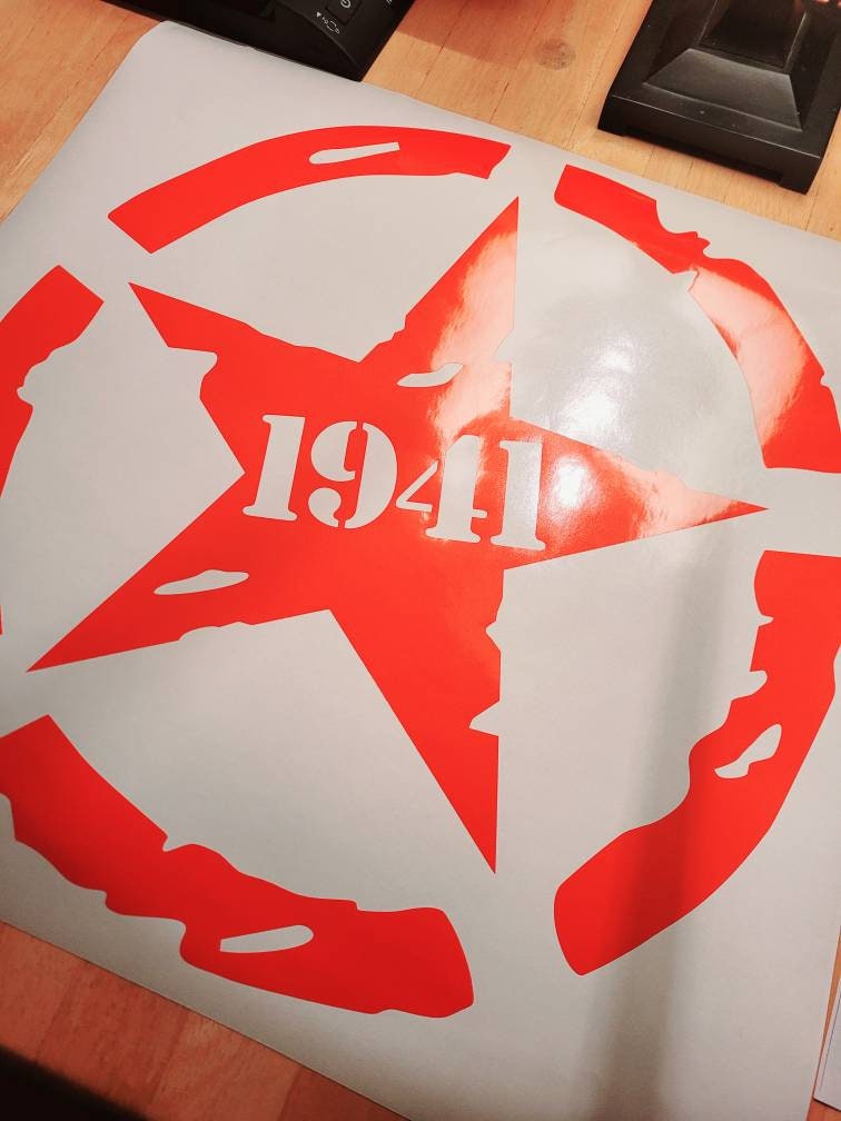 1941 Distressed Star Vinyl Decal, Car Accessory Sticker