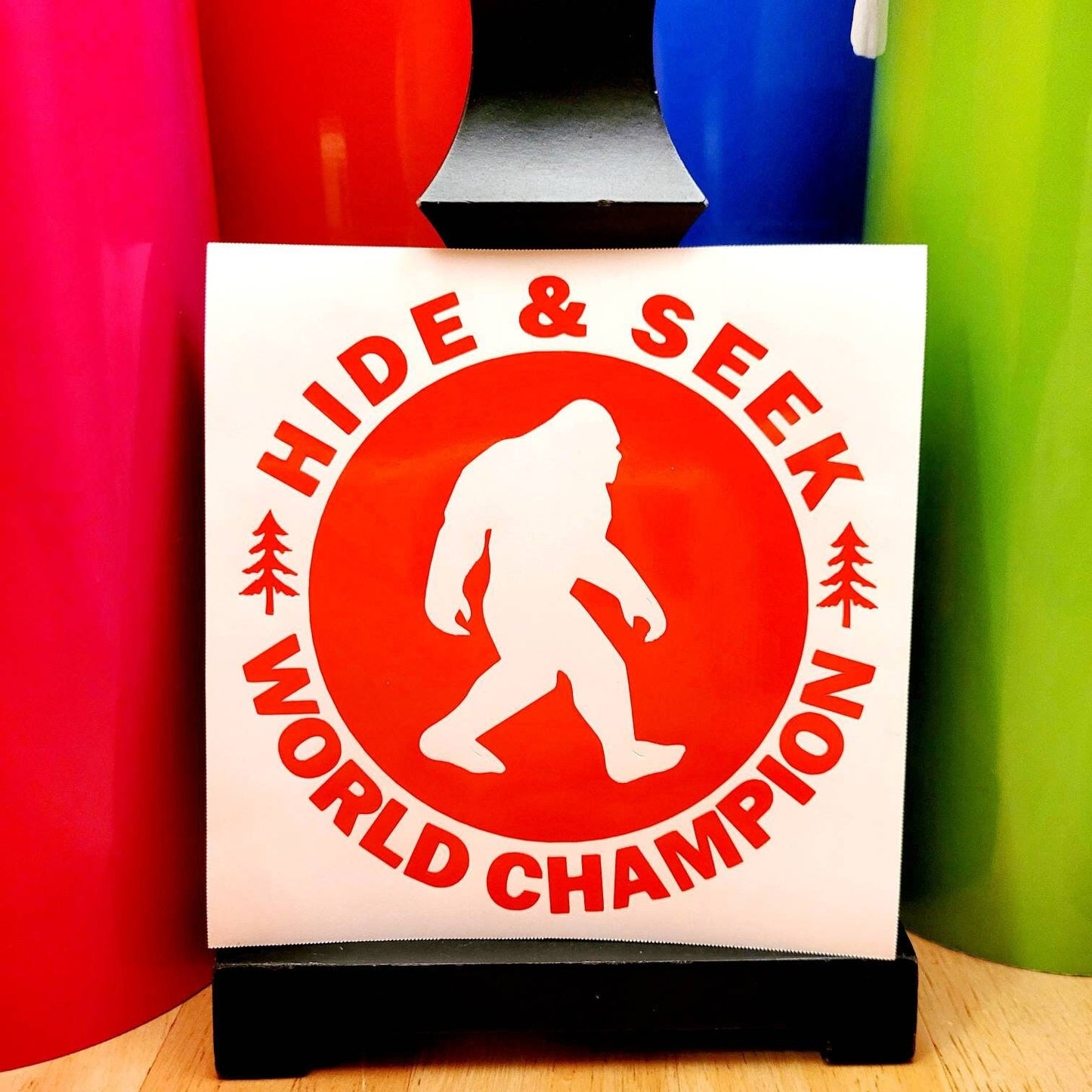 BigFoot Sasquatch Hide and Seek World Champion Vinyl Decal Sticker for Car Truck Van Camper Cup Tumbler Laptop | Adventure Decal Sticker