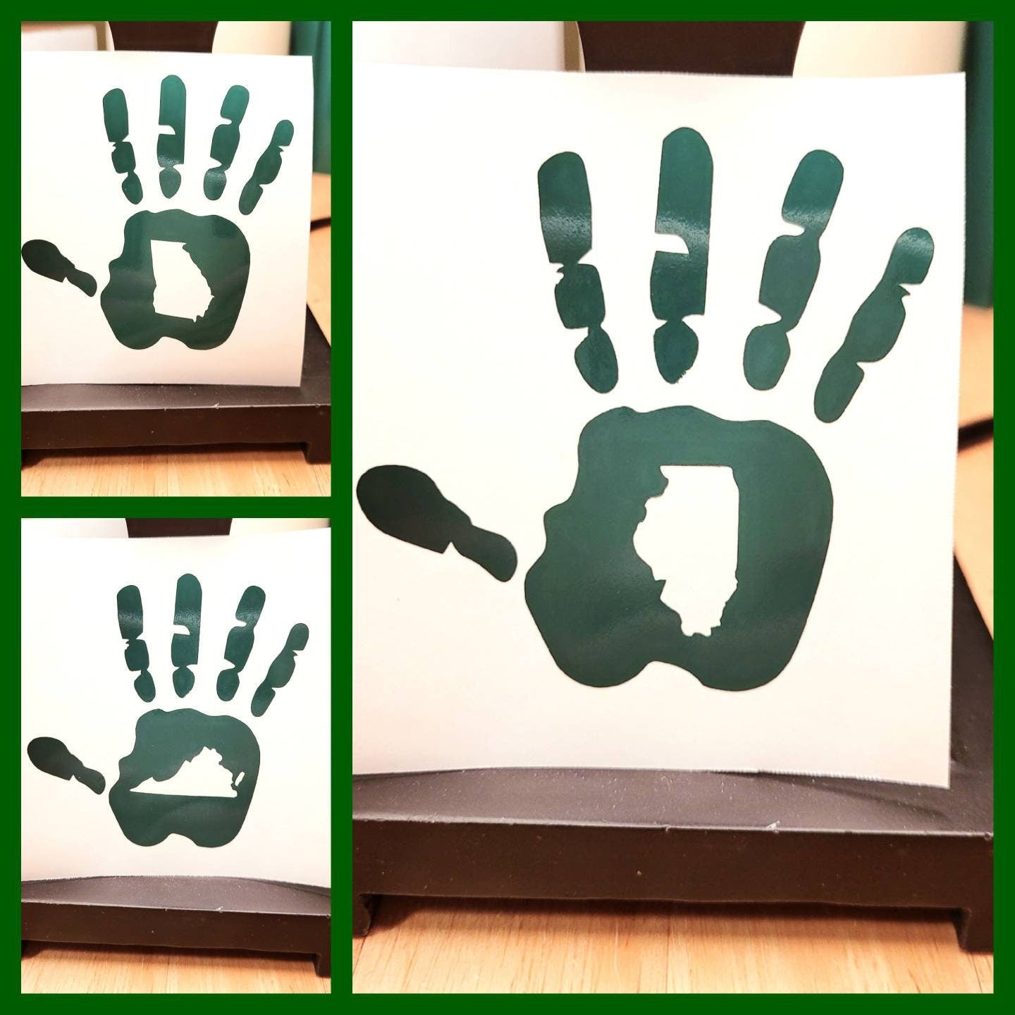 Hand Wave Vinyl Decal Sticker with US State for car, laptop, cup, mug, cellphone | Single Decal or Set in Multiple Colors and Sizes