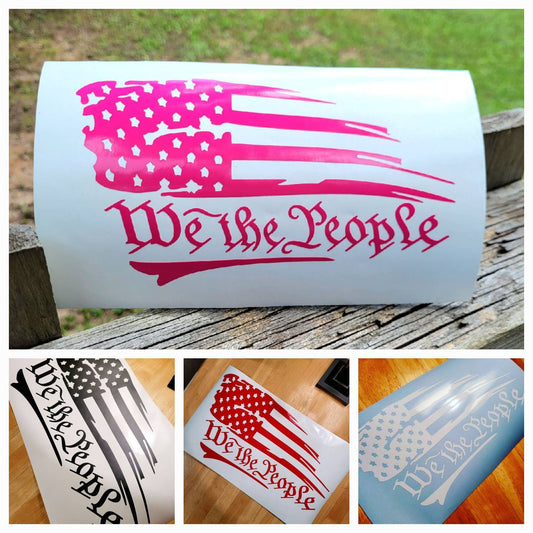 We the People American Flag Car Truck Window or Bumper Sticker Vinyl Decal | Patriotic Laptop Sticker | 2nd Amendment Sticker