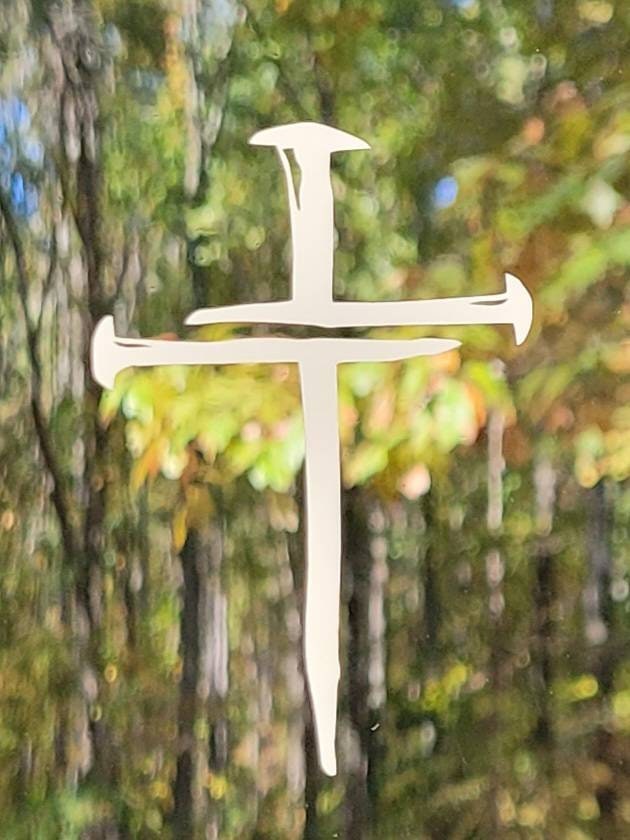 Christian Nail Cross Vinyl Decal Sticker for Car, Truck, Laptop, Cellphone, Bumper Sticker, Cup, Glass in Multiple Colors and Sizes