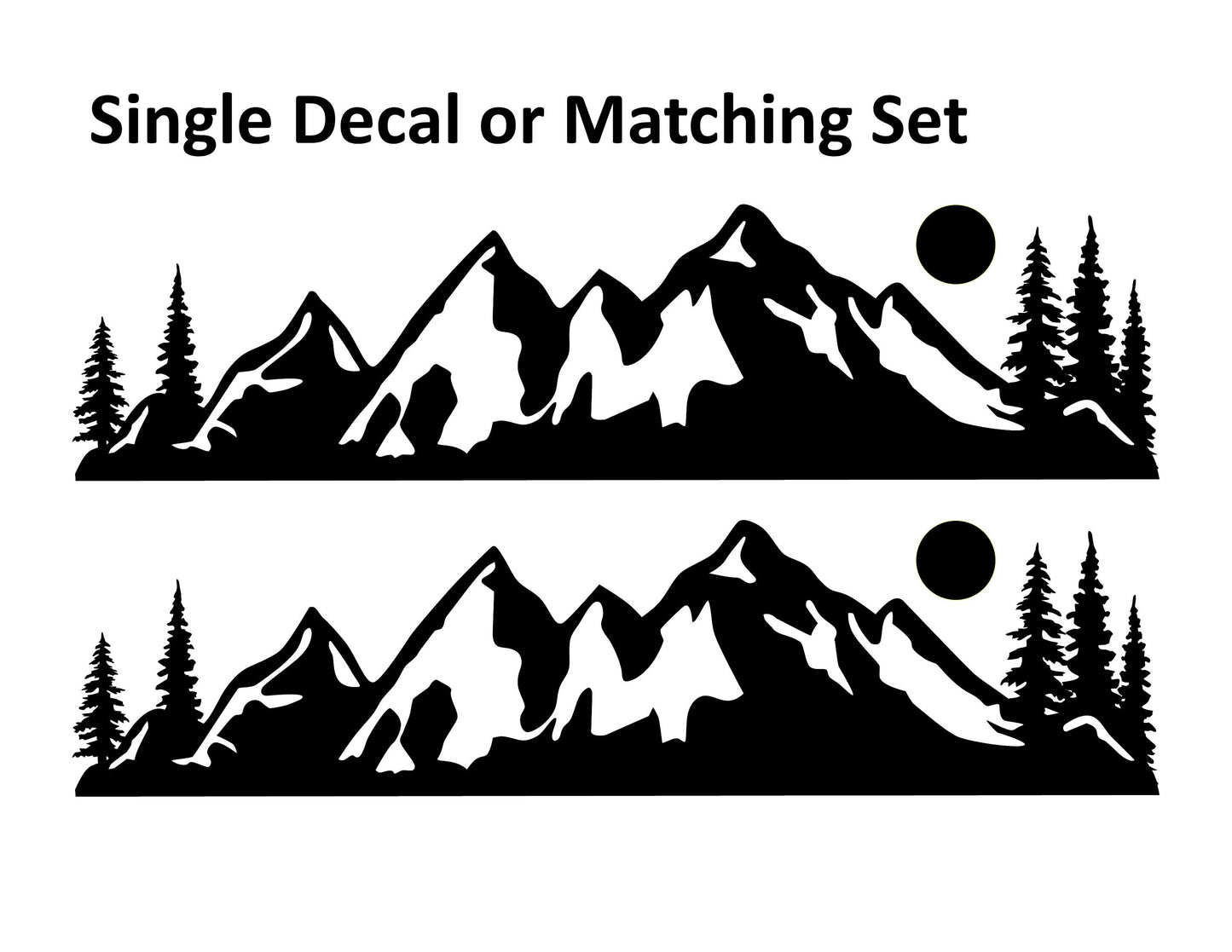Mountains and Trees Graphics Vinyl Decal for Car, Truck, RV, Camper | Single Decal or Set available in multiple colors and sizes