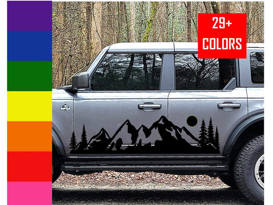 Mountains and Trees Graphics Vinyl Decal for Car, Truck, RV, Camper | Single Decal or Set available in multiple colors and sizes