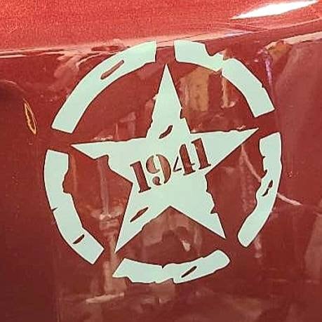1941 Distressed Star Vinyl Decal Sticker for hood, door, fuel gas door, bumper, fender, laptop. Single or Set in multiple colors and sizes.