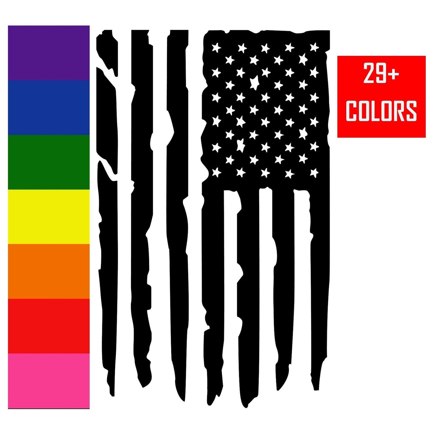 Distressed American Flag Hood Vinyl Decal Sticker 21" x 34" available in Multiple Colors and Sizes