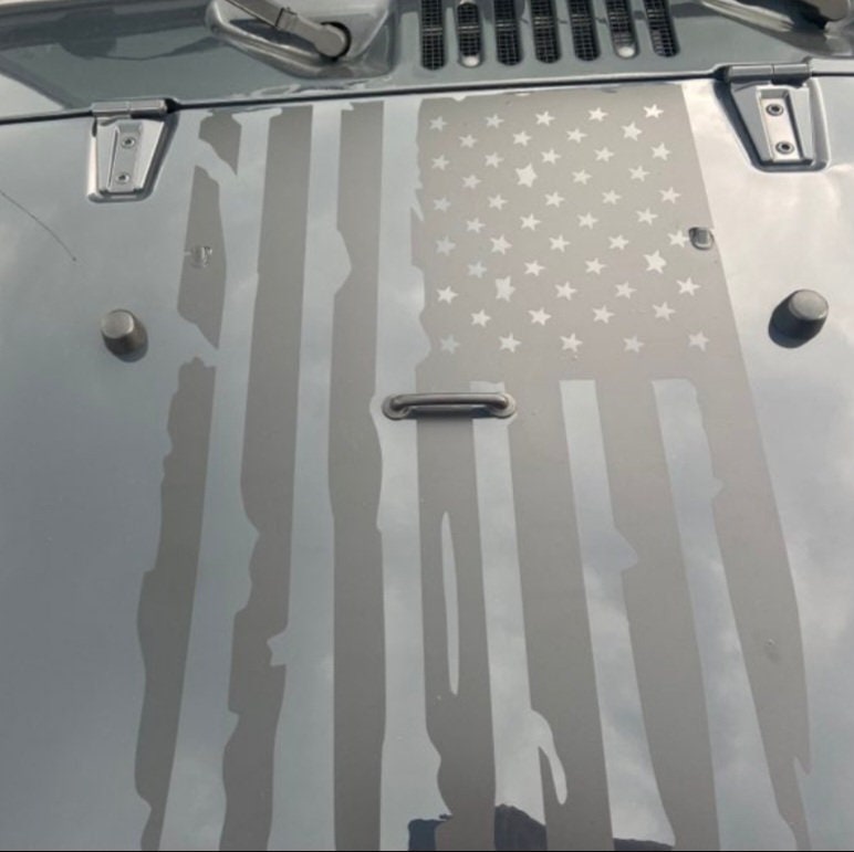 Distressed American Flag Hood Vinyl Decal Sticker 21" x 34" available in Multiple Colors and Sizes