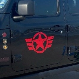 Tattered Distressed Rustic Star with Aviation Wings Vinyl Decal Sticker for window hood door fender laptop cup, mug, Single Decal or Set