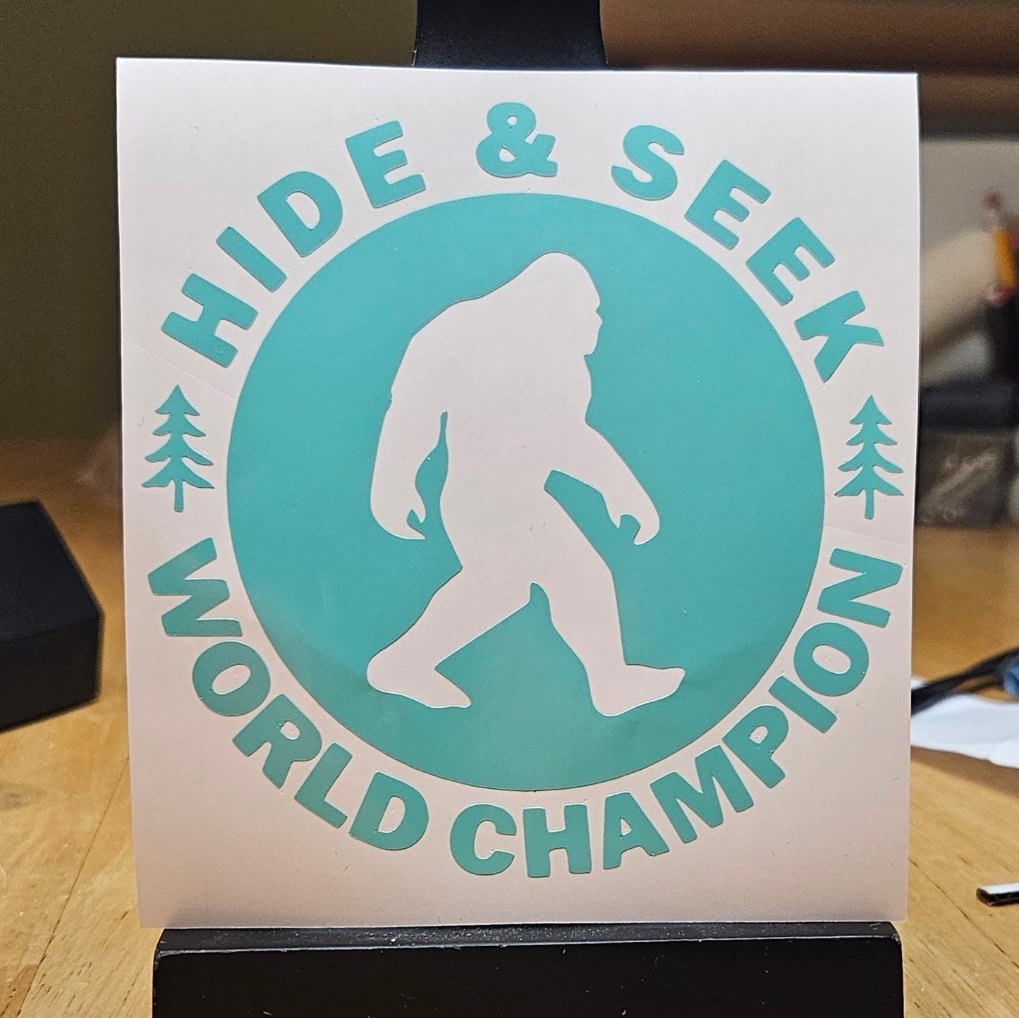BigFoot Sasquatch Hide and Seek World Champion Vinyl Decal Sticker for Car Truck Van Camper Cup Tumbler Laptop | Adventure Decal Sticker