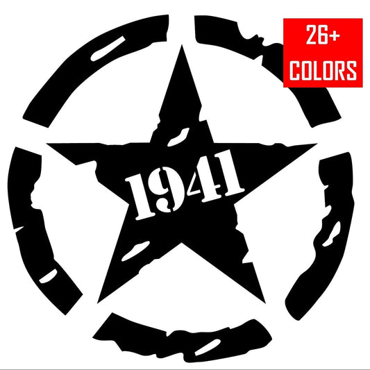 1941 Distressed Star Vinyl Decal, Car Accessory Sticker