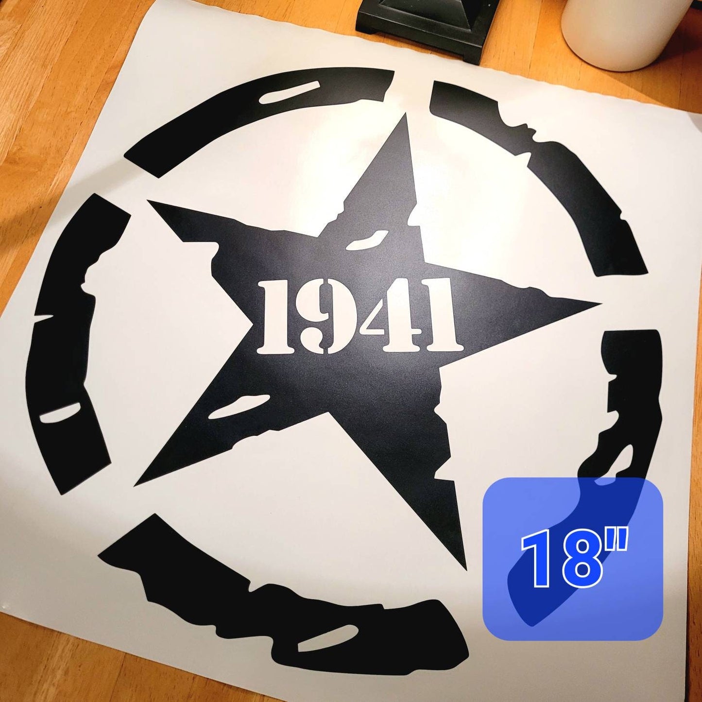 1941 Distressed Star Vinyl Decal, Car Accessory Sticker