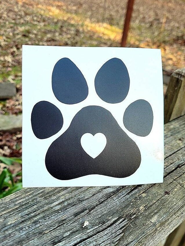 Paw Print Heart Vinyl Decal Sticker, Car Truck Window Decor