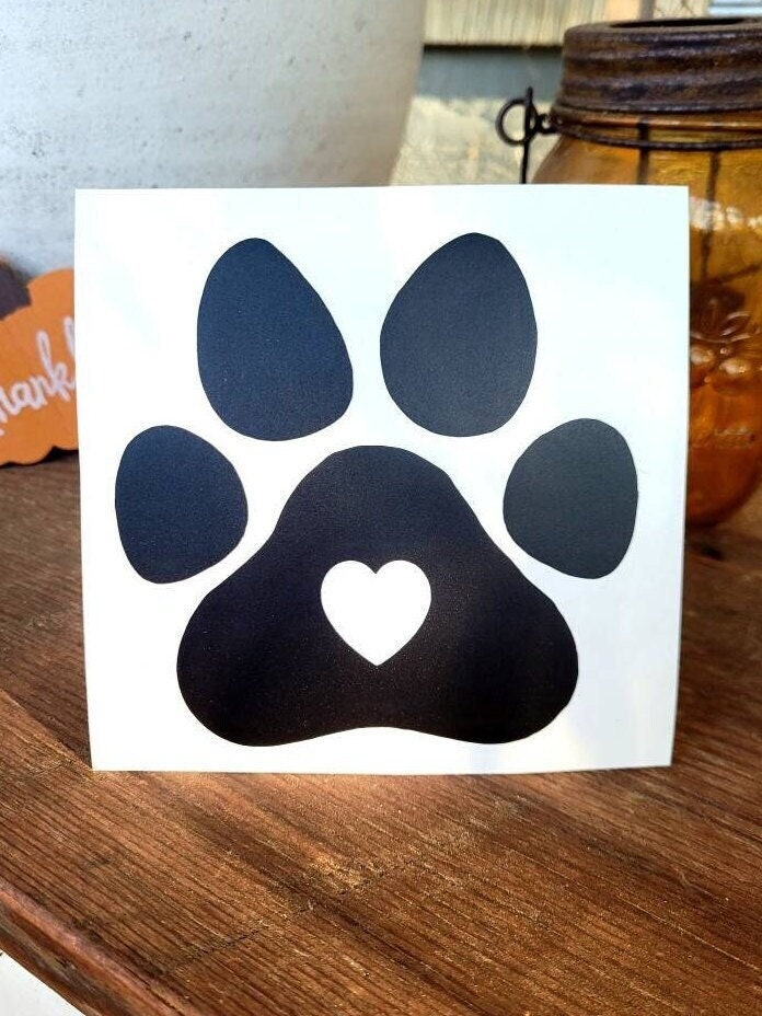 Paw Print Heart Vinyl Decal Sticker, Car Truck Window Decor