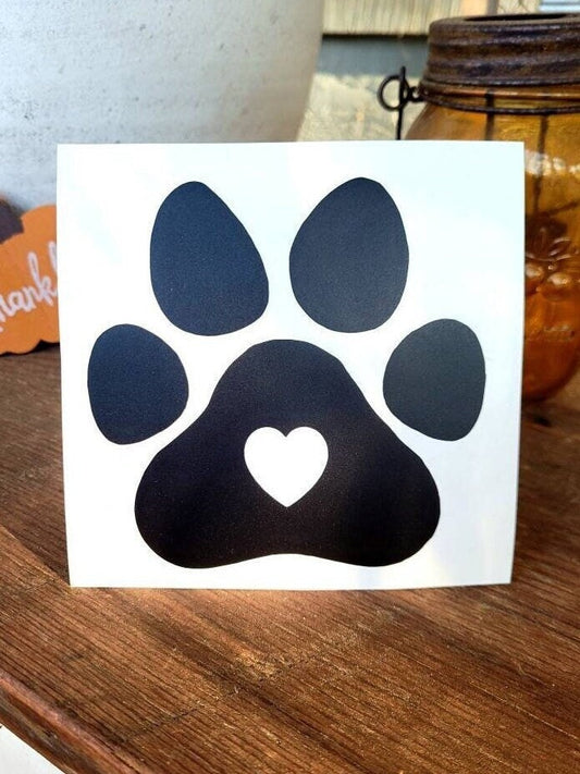Paw Print Heart Vinyl Decal Sticker, Car Truck Window Decor