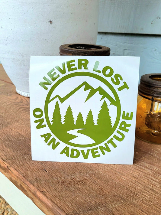 Never Lost On An Adventure Vinyl Decal - Car, Truck, RV, Camper, Van, Trailer