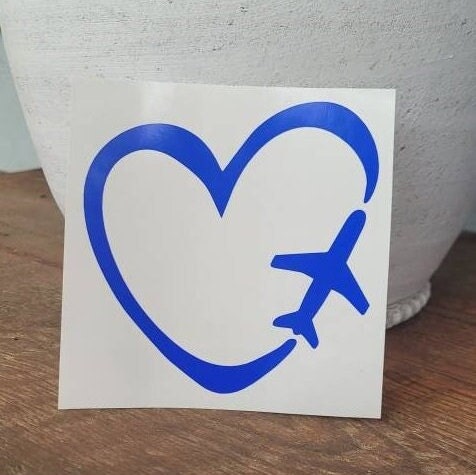 Love to Fly Vinyl Decal, Airplane Heart Sticker, Pilot Gift