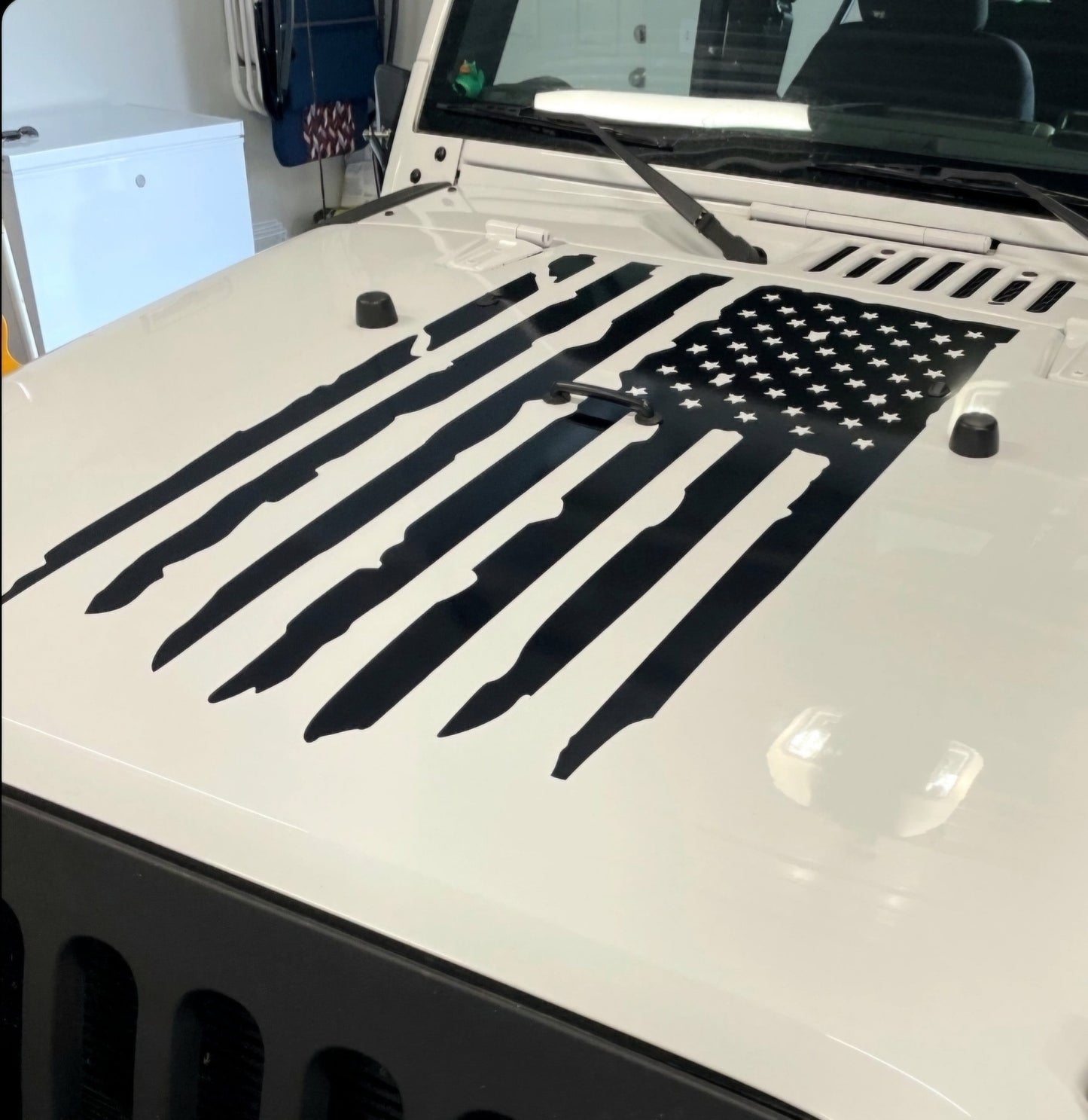 Distressed American Flag Hood Vinyl Decal Sticker available in Multiple Colors and Sizes