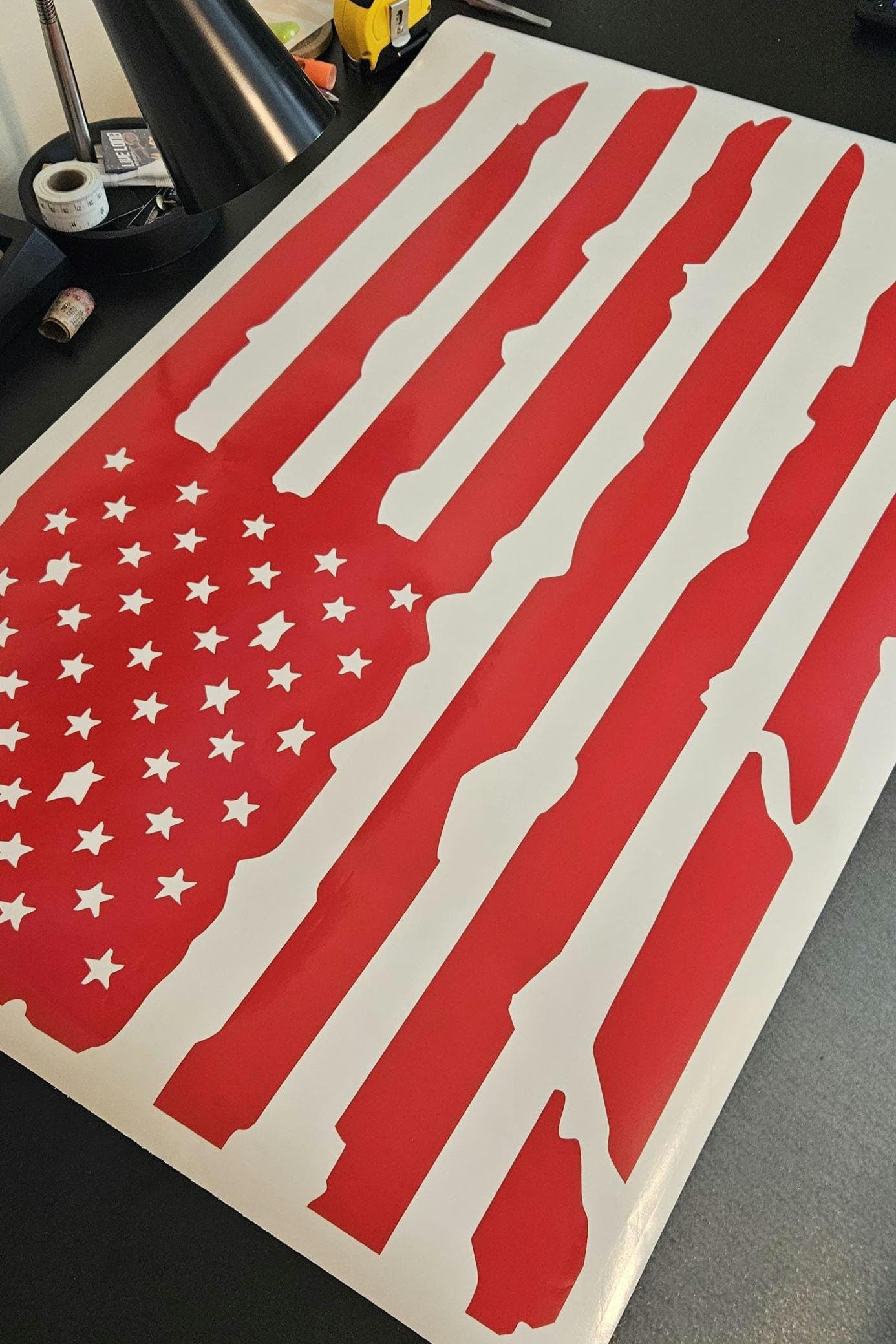 Distressed American Flag Hood Vinyl Decal Sticker available in Multiple Colors and Sizes