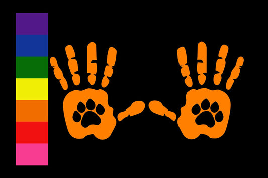 Hand Wave Vinyl Decal Sticker with Paw Print for car, laptop, cup, mug, cellphone | Single Decal or Set in Multiple Colors and Sizes
