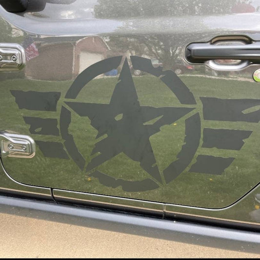 Tattered Distressed Rustic Star with Aviation Wings Vinyl Decal Sticker for window hood door fender laptop cup, mug, Single Decal or Set