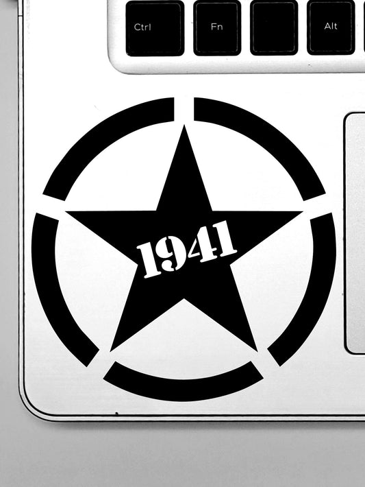 1941 Star Vinyl Decal Sticker for hood, fuel gas door, bumper, fender, laptop, toy.  Military Star Decal in multiple colors and sizes.