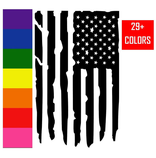 Distressed American Flag Hood Vinyl Decal Sticker available in Multiple Colors and Sizes