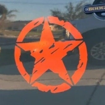 Distressed Star Vinyl Transfer Decal Sticker for hood, door, fender. Offered as a Single Decal or Set. Multiple colors and large sizes.
